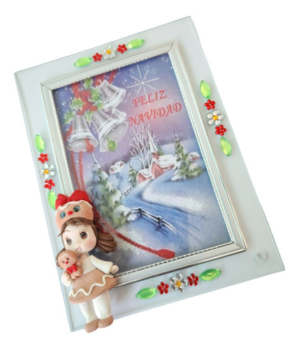 Porta Retrato Navidad 1 Pz Con Niña Dizfraz Galleta  H5