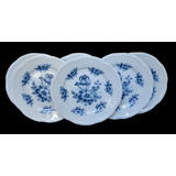 Jgo 6 Platos Postre Porcelana Verbano Mozarth Flores Azules