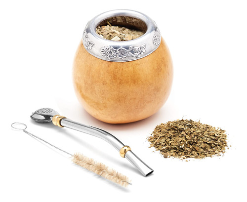 Handmade Calabaza Mate Set Incluye Paja (bombilla), Marrn Cl