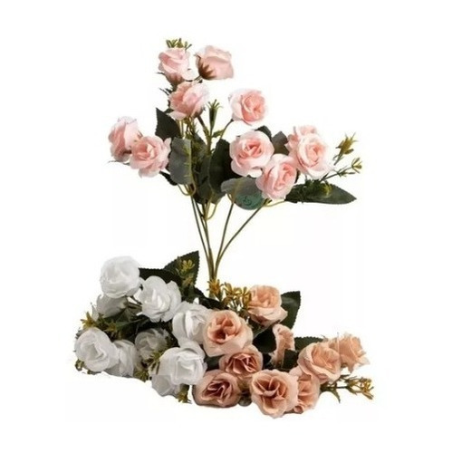 Flores Rosa Artificial Mini Rococo 35cm  15 Ramo  Calidad 