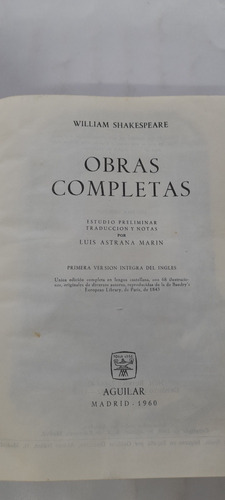 Obra Completas De William Shakespeare - Aguilar - Usado