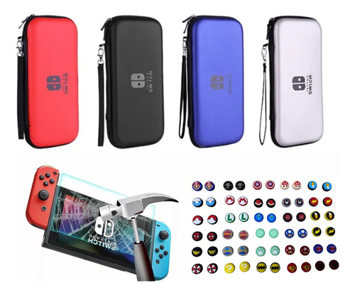 Combo: Estuche + 2grips + Vidrio Protector Nintendo Switch