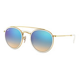 Ray-ban Round Double Bridge Polished Gold Lente Blue Rb3647n