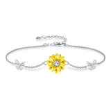 Pulsera Girasol Plata 925 Corazón Mujer Joya Regalo