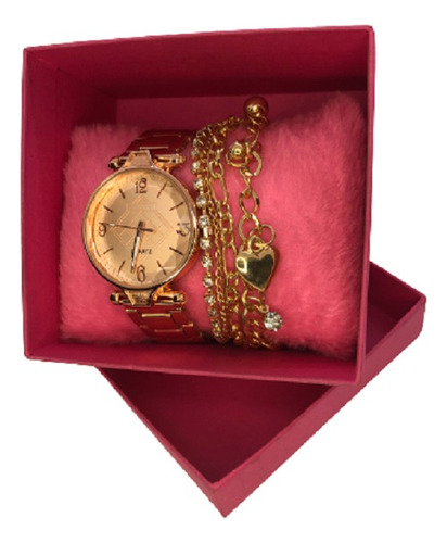 Relógio Rosé Gold Feminino Chique Casual + Caixa E Pulseira
