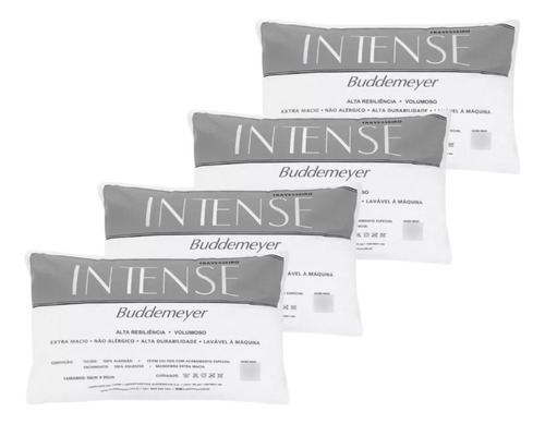 Kit 4 Travesseiros Intense 50x90cm Buddemeyer Hipoalergênico