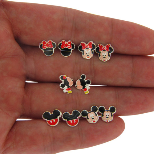 5 Pares De Broqueles De Plata De Mickey Y Minnie Mouse