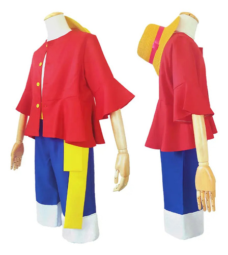 Disfraz De Luffy Para Niños De Una Pieza Con Camisa, Pantalones, Cinturón Y Sombrero De Paja Para Cosplay, Halloween