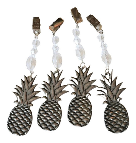 Set 4 Pesas Sujeta Mantel Ananá Piña Metal Plata Envejecido