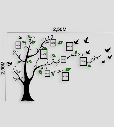 Adesivo Decorativo Árvore Genealógica Familia Retrato Verde Cor Preto E Verde
