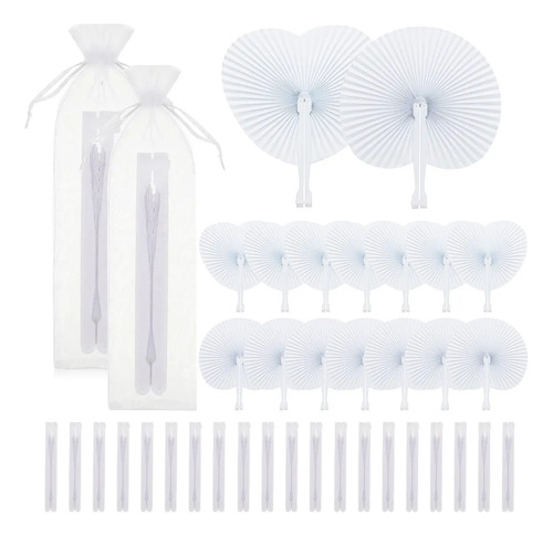 24pzs Abanicos Plegables Blancos Para Boda Con Bolsa Organza | MercadoLibre