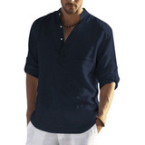 Camisa Cuello Mao Lino Camisa Casual Hombre Camisa Slim Fit