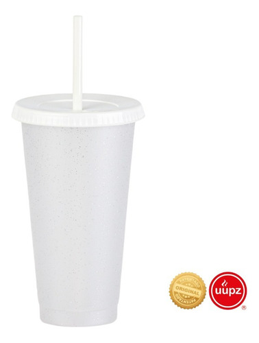 10 Vasos Reusables Con Popote Para Cafe Frio 24 Oz Color Transparente Glitter Traslucido