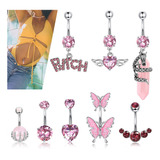 8 Pzs Piercing Ombligo Mujer Acero Inoxidable De Moda Rosa