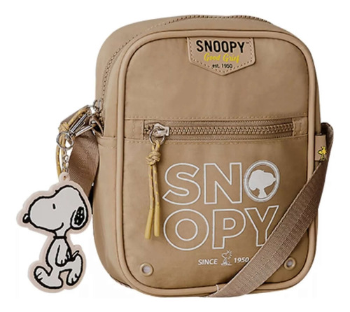 Bolsa Snoopy Transversal Pequena Jovem Em Nylon Taupe/nude
