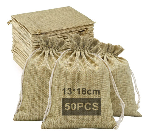 50pz Bolsas Costales Yute Con Cordón Dulcero Regalo Recuerdo