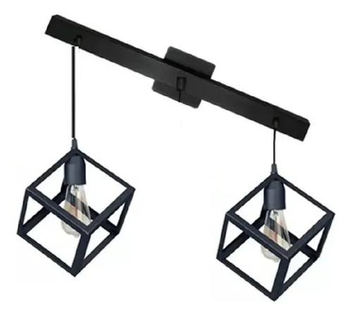 Lampara Colgante 2 Luces Cubo Nordico Industrial Apto Led F