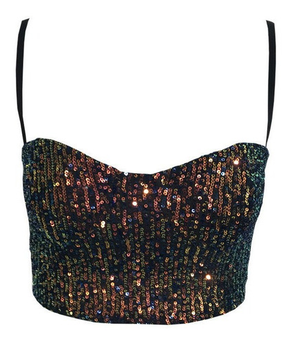 Croptop Mujer Fiesta Club Sexy Lentejuelas Brillantes Bling