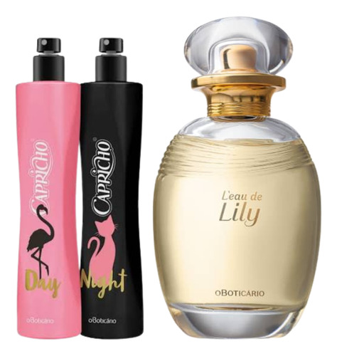 Combo O Boticário Capricho Day & Night 50ml Cada + Lily Colônia 75ml Kit Presente Perfume Infantil E Feminino