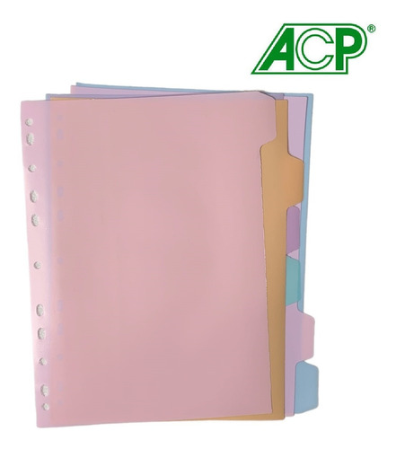 Divisoria P/ Fichario Tons Pastel Plastica Pvc 6 Unid. Acp