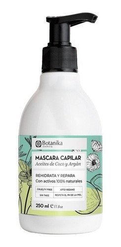Mascara Capilar Vegana Aceite Coco Y Argan Botanika 250 Ml