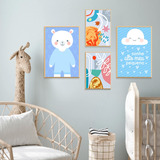 Kit 4 Quadros Decorativos Infantil Abstrato Frase Quarto 