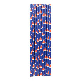 25 Popotes De Papel Azul Con Diseño De Gorros De Navidad