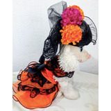 Vestido Perrita Catrina Naranja Con Negro, Sombrero Incluido