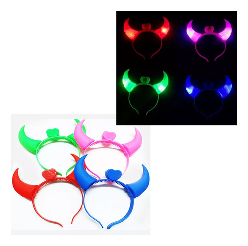 10 Vinchas Diablita Led De Colores Cotillon