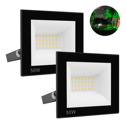 Kit 2 Refletor Led 50w Holofote Bivolt Prova Dágua Luz Verde