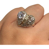 Anillo Corazon Con Piedra Plata Y Oro Mujer Ap 113 