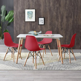 Comedor Eames Rectangular 120x80 Con 4 Sillas Eames Rojas