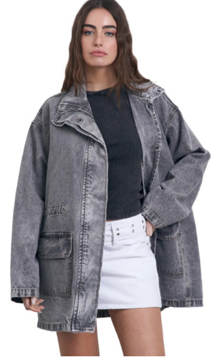 Saco Largo Jean Campera Camisaco Oversize Denim Talle Grande