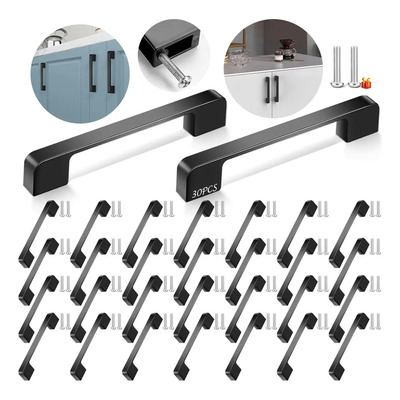 Eahsap 30 Piezas Manijas De Gabinete De Aleación De Aluminio Negro,manijas Para Muebles Centros De Orificio De 128 Mm,jaladeras De Muebles, Con Tornillos Tiradores Para Cocina Cajones Armarios Baño