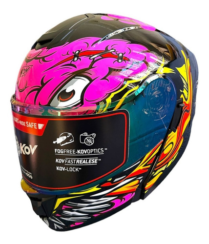 Casco Kov Abatible Rush Brainy Rosa Moto Certificado Dot P