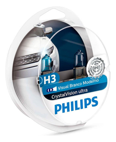 Kit Lâmpada Philips H3 Crystal Vision Ultra 55w 12v Pk22s