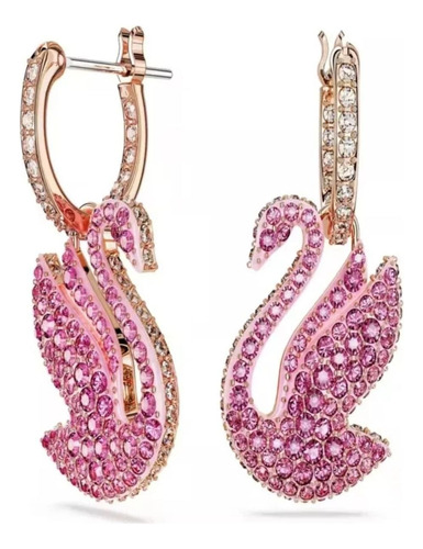 Aros Pendientes Swarovski Original Cisne Rosado Y Rodinado I