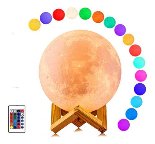 Lampara 3d Luna Touch Led 16 Colores Rgb Recargable 18cm