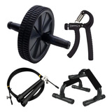 Roda Abdominal Rolo Hand Grip Corda De Pular E Apoio Flexão