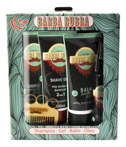 Barba Rubra Kit Shampoo+gel-balm+óleo+pente