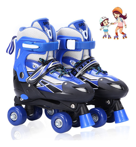 Patines Ajustables 4 Ruedas Protección Para Niños Doble Fila