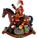 Estátua Natalina Musical Iluminada Papai Noel Pônei 28cm