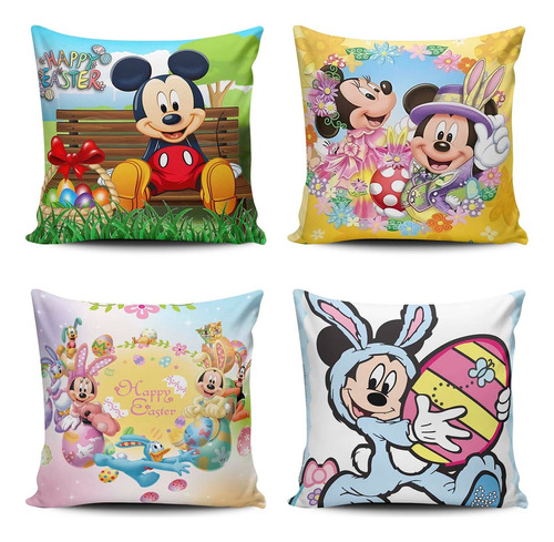 Kit 4 Capas De Almofada Mickey Minnie Páscoa Easter Ovo