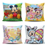 Kit 4 Capas De Almofada Mickey Minnie Páscoa Easter Ovo