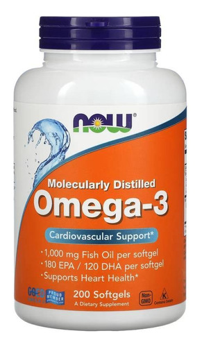 Omega 3 1000mg (fish Oil) 200 Softgels - Now Foods Importado