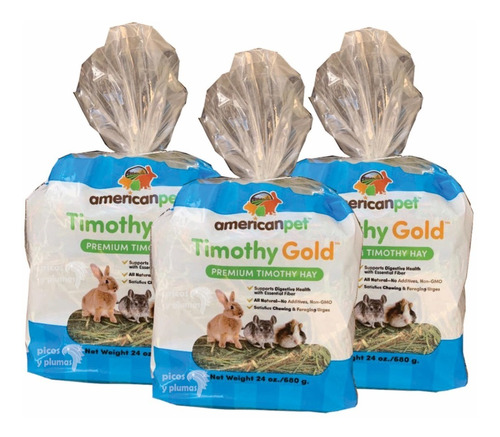 3 Pack Heno Timothy American Pet, El Mejor Heno Para Tu Conejo Cuyo Chinchilla Pues No Contiene Alfalfa Envío Incluido, 