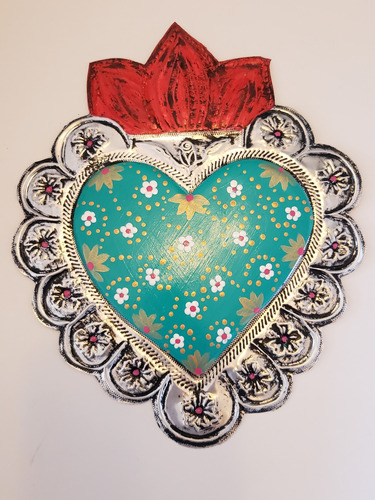 Corazón Mexicano Repujado Y Pintado A Mano Regala Deco Amor 