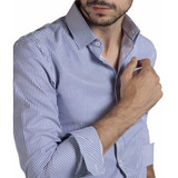 Camisa Hombre * Chrstian Dior * Raya Linea Fina Azul Premium