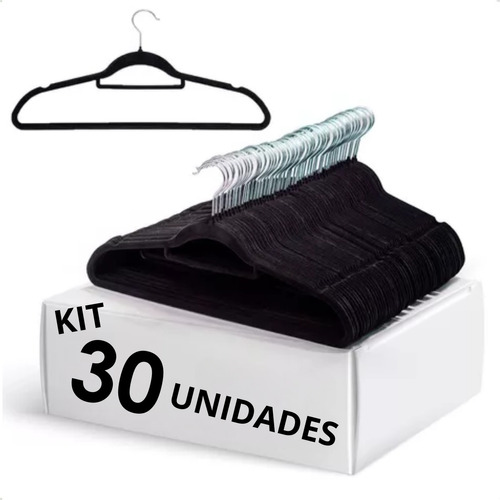 Cabide De Veludo Ultrafino Atacado Calça Roupa Preto Kit 30