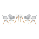 Kit Mesa Jantar Redonda 120 Cm 4 Cadeiras Eames Wood Daw Cor Da Tampa Mesa Branco Com Cadeiras Cinza Claro